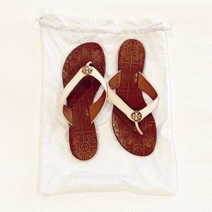 Tory Burch White Leather Flip Flops